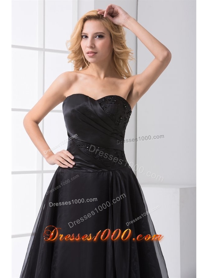 Black Strapless Ankle-length Prom Dresses with Embroidery