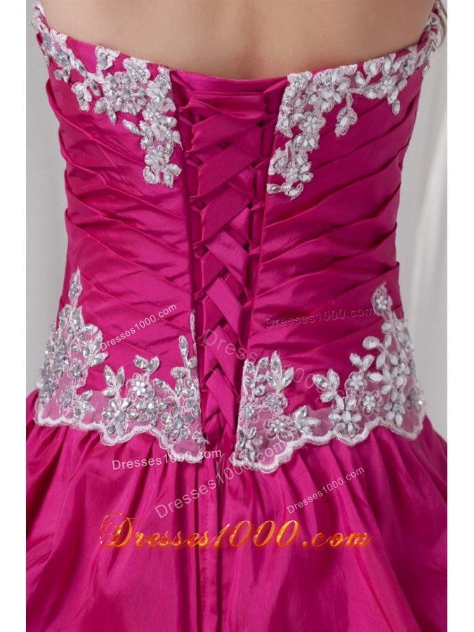 Sweetheart Fuchsia Taffeta Tiered Floor-length Quinceanera Gowns