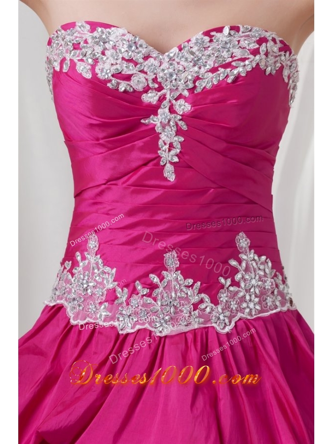 Sweetheart Fuchsia Taffeta Tiered Floor-length Quinceanera Gowns
