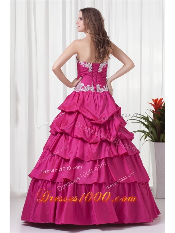 Sweetheart Fuchsia Taffeta Tiered Floor-length Quinceanera Gowns