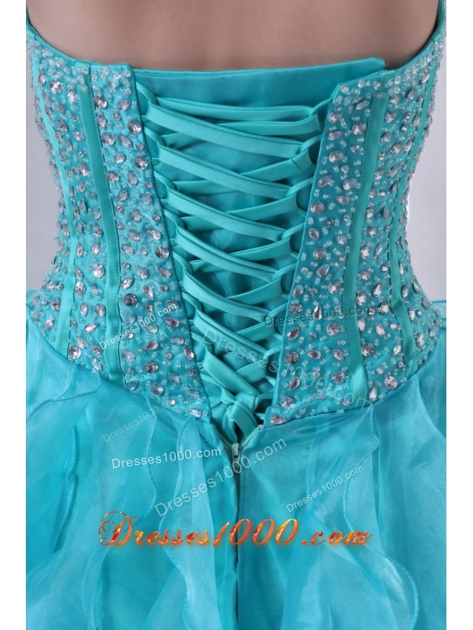 Brand New Turquoise Sweetheart Beaded and Ruffled Quinceanera Gowns