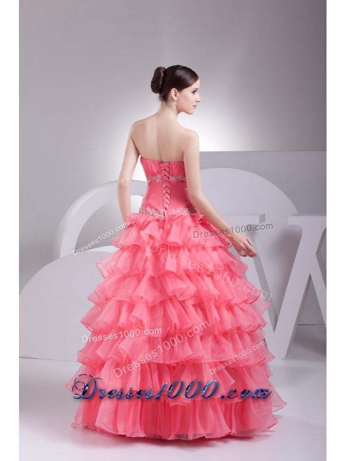 Ruche and Appliques Ruffled Layers Organza Quinceanera Gowns