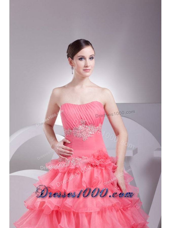 Ruche and Appliques Ruffled Layers Organza Quinceanera Gowns