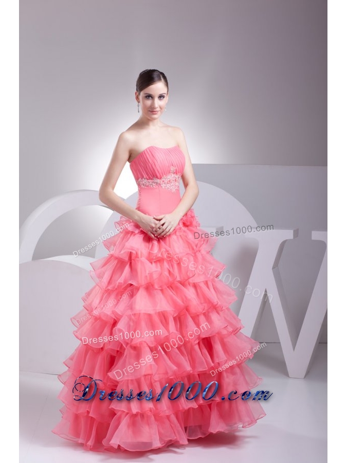 Ruche and Appliques Ruffled Layers Organza Quinceanera Gowns