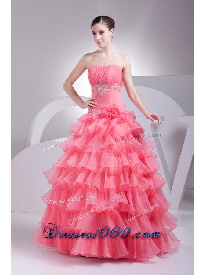 Ruche and Appliques Ruffled Layers Organza Quinceanera Gowns
