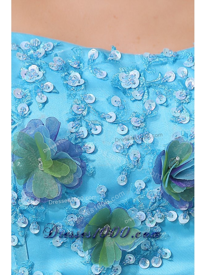 Sweet 15 Dress in Aqua Blue and Green with Appliques in Organza