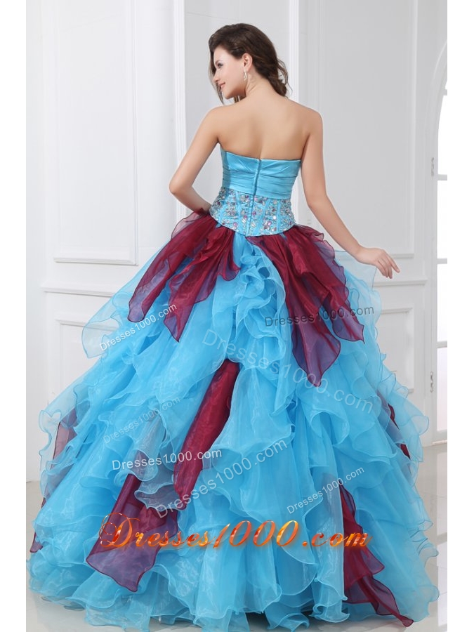 Lovely Aqua Blue Strapless Quinceanera Gowns with Rhinestones