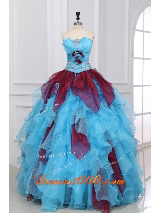 Lovely Aqua Blue Strapless Quinceanera Gowns with Rhinestones