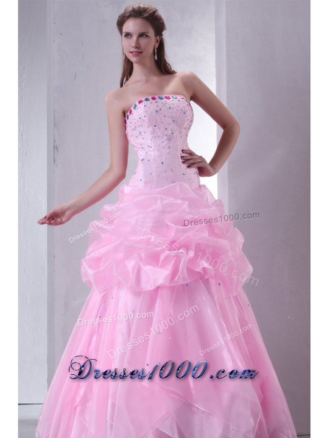 Baby Pink Pick Ups and Beading Organza Quinceanera Dress