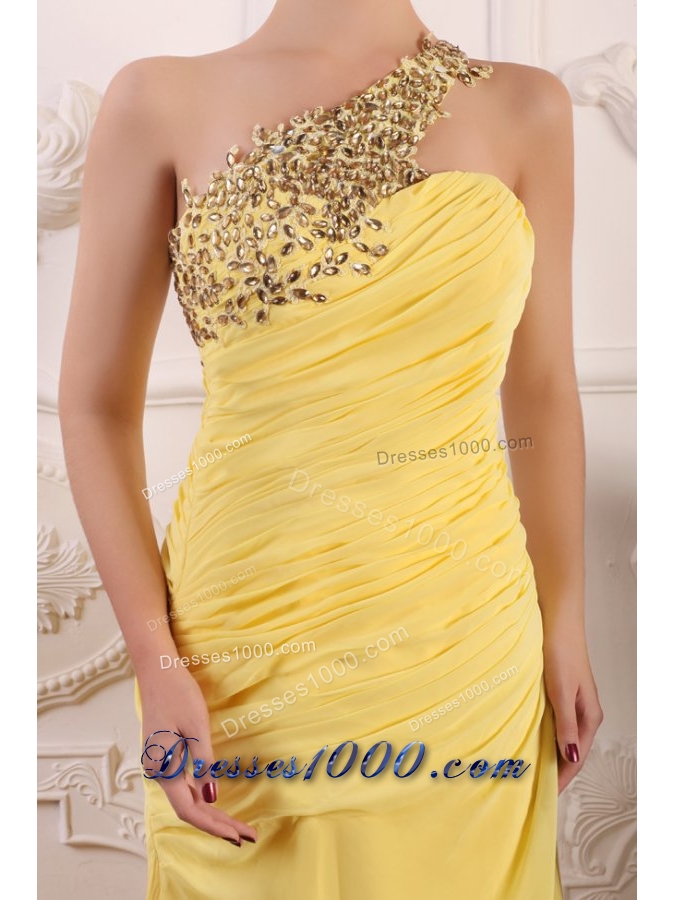 Paillettes One Shoulder Sheath Ruching Chiffon Prom Gown Dress