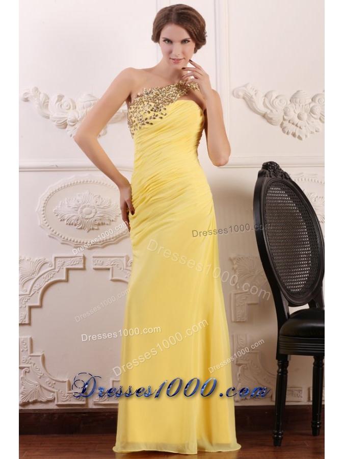 Paillettes One Shoulder Sheath Ruching Chiffon Prom Gown Dress