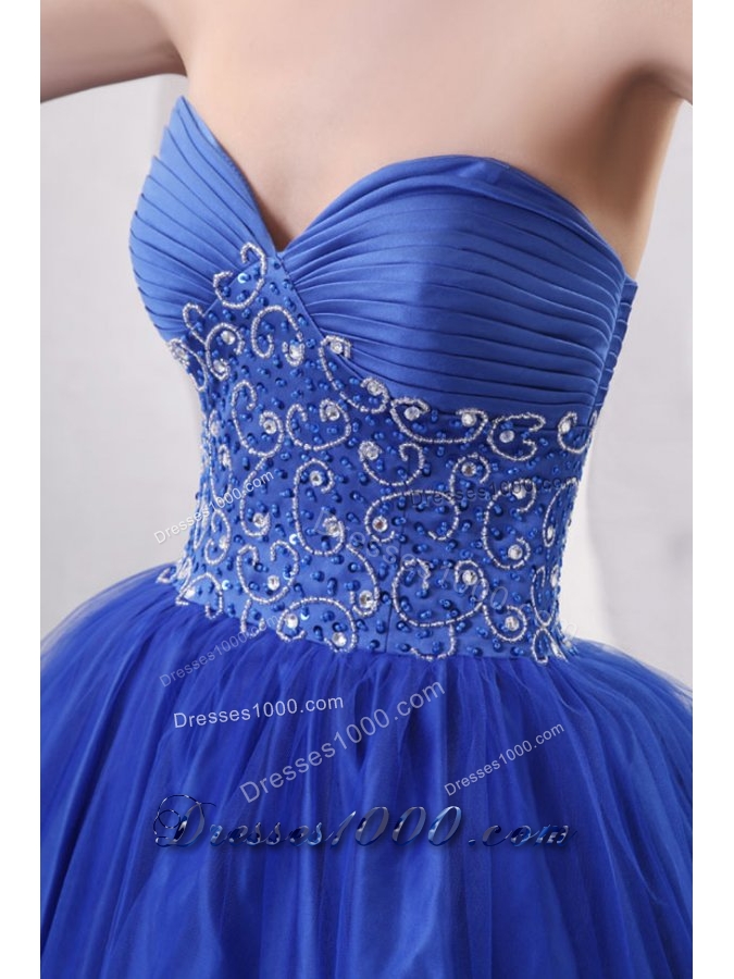 Diamonds and Ruching Blue Tulle Dress for Quince with Puffy Skirt