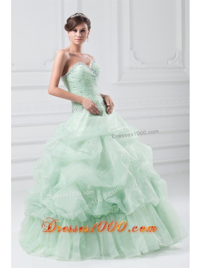 Mint Green Sweetheart Organza Ball Gown Floor-length Sweet 15 Dresses