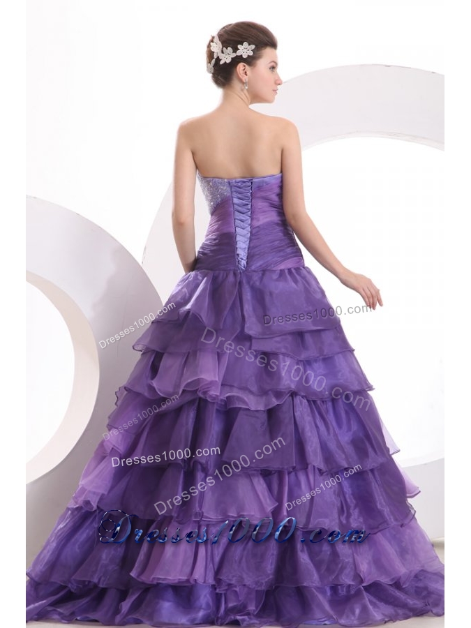 Purple Princess Ruffled Layers Sweet 15 Dresses with Sequin Bust