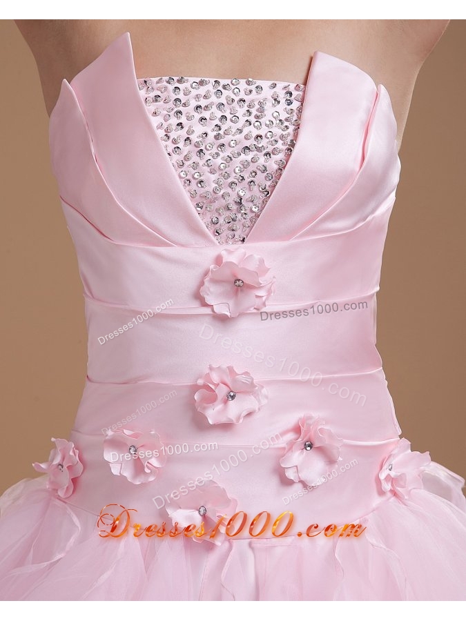 Strapless Ruffles and Sequins Baby Pink Tulle Quinceanera Dresses