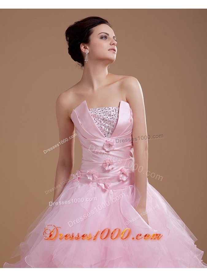 Strapless Ruffles and Sequins Baby Pink Tulle Quinceanera Dresses