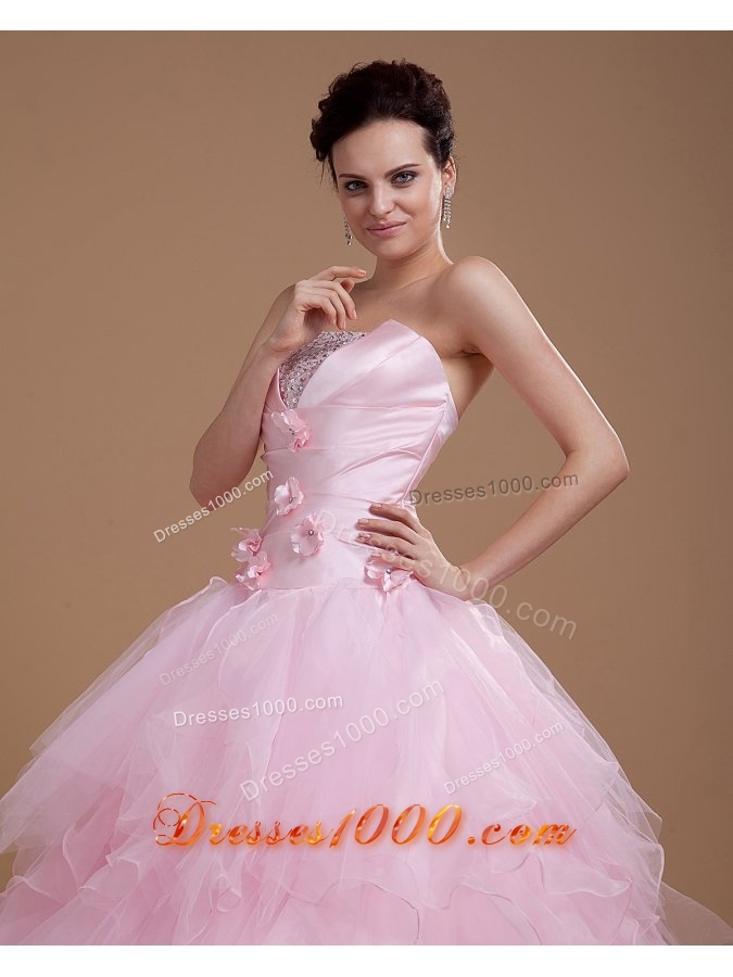 Strapless Ruffles and Sequins Baby Pink Tulle Quinceanera Dresses