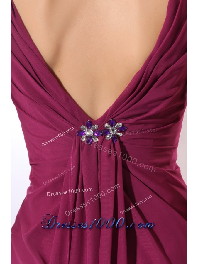Empire V-neck Ruched Chiffon Prom Dress for Women with V Back
