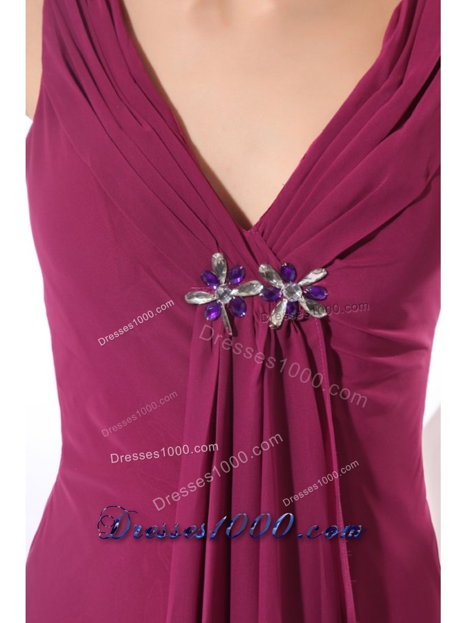 Empire V-neck Ruched Chiffon Prom Dress for Women with V Back