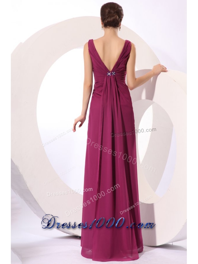 Empire V-neck Ruched Chiffon Prom Dress for Women with V Back