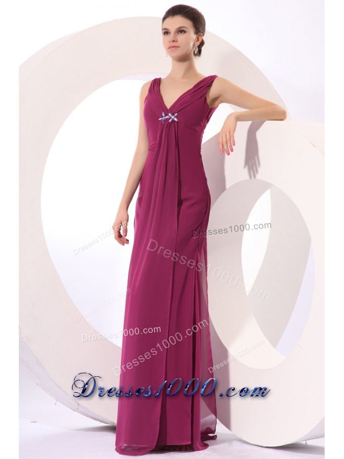 Empire V-neck Ruched Chiffon Prom Dress for Women with V Back