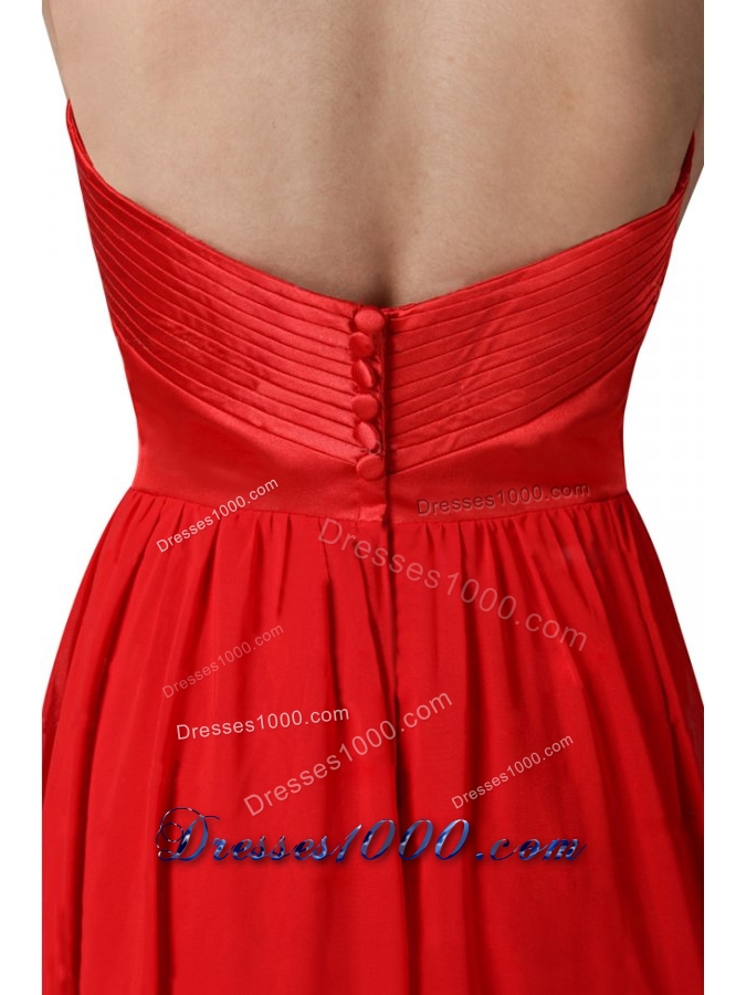 2014 Most Popular Red Halter Top Chiffon Prom Dresses with Ruching