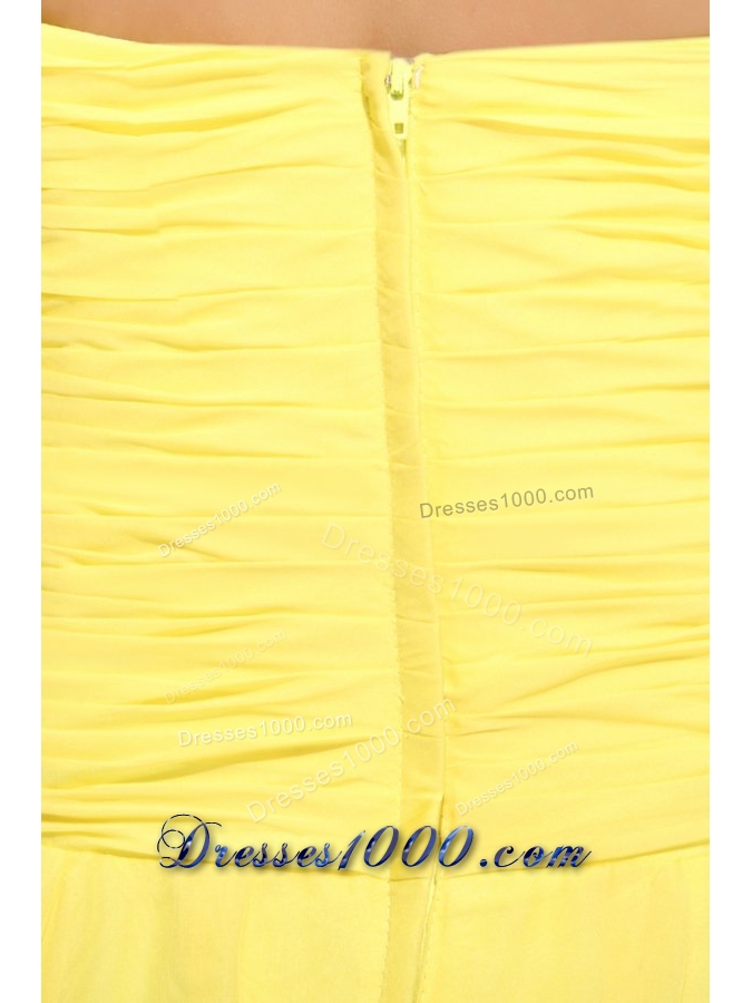 Empire Light Yellow Halter Top Beading Chiffon Prom Dress with Slit