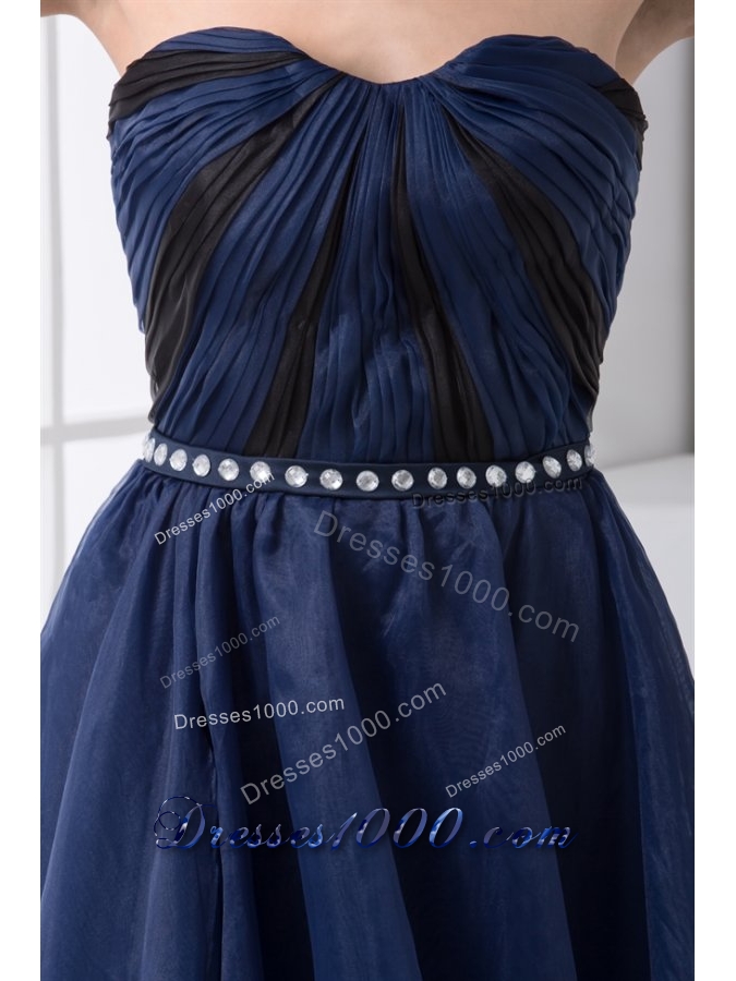 Navy Blue Empire Sweetheart Ruched Ankle-length Chiffon Prom Dress