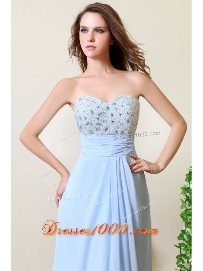 Newest Baby Blue Empire Sweetheart Chiffon Prom Dress with Stones