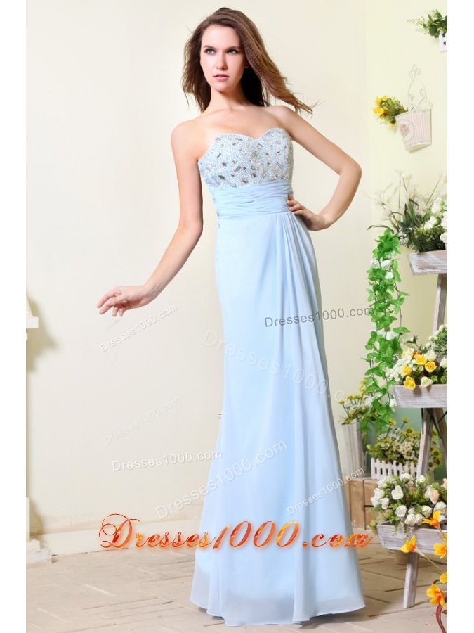 Newest Baby Blue Empire Sweetheart Chiffon Prom Dress with Stones