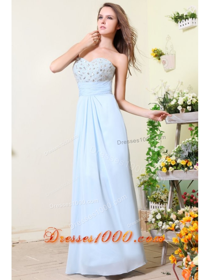 Newest Baby Blue Empire Sweetheart Chiffon Prom Dress with Stones