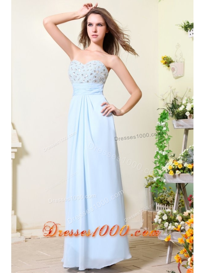Newest Baby Blue Empire Sweetheart Chiffon Prom Dress with Stones