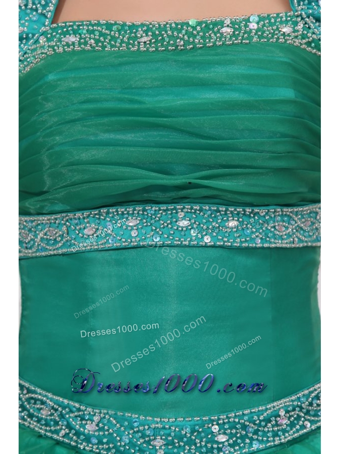 Emerald Green Halter-Neck Tiered Quinceanera Dress with Beading