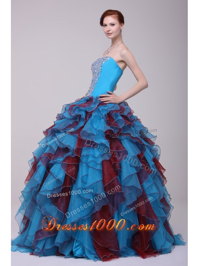 Ball Gown Strapless Beaded and Ruffled Two-tone Quinceanera Dress