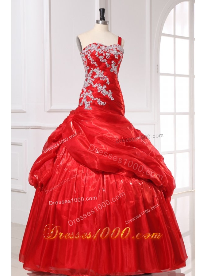 Single Shoulder Pick Ups and Appliques Organza Dress for Quince