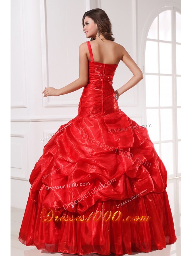 Single Shoulder Pick Ups and Appliques Organza Dress for Quince