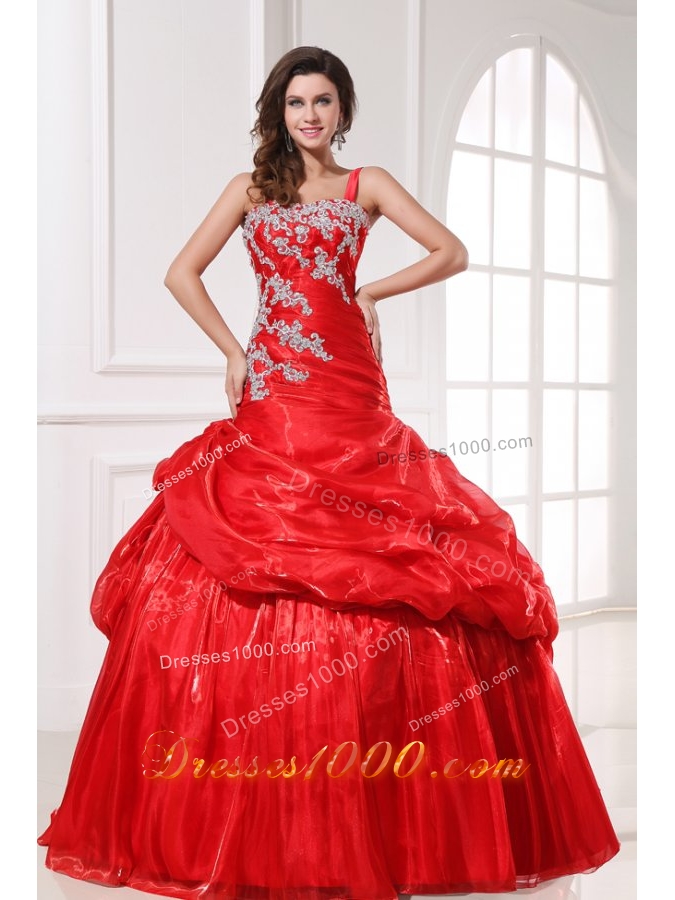 Single Shoulder Pick Ups and Appliques Organza Dress for Quince