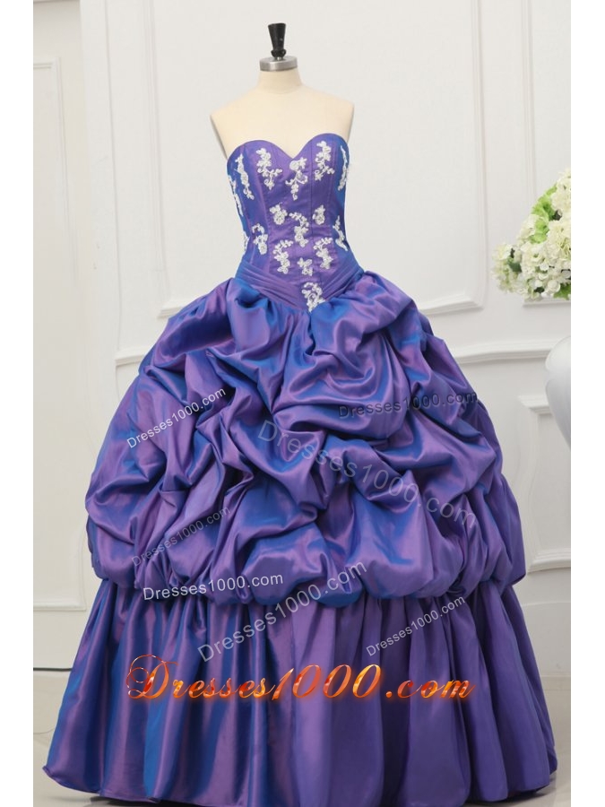 Lavender Taffeta Quinceanera Dress with Appliques and Pick-ups
