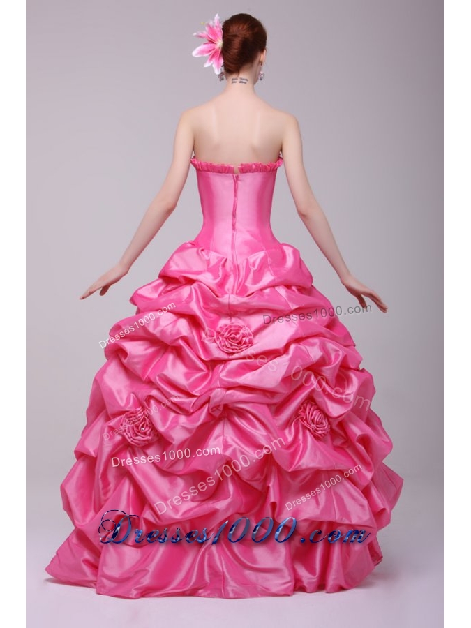 Handle Flowers and Pick Ups Bodice Rose Pink Quinceanera Dress