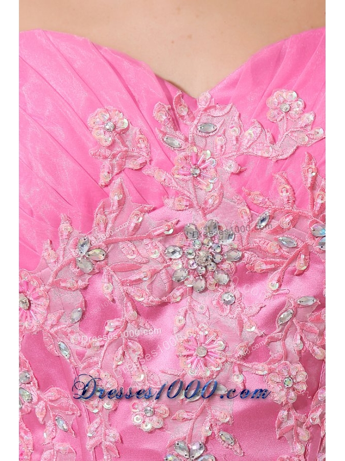 Pink Sweetheart Quinceanera Dress with Appliques and Rolling Flowers