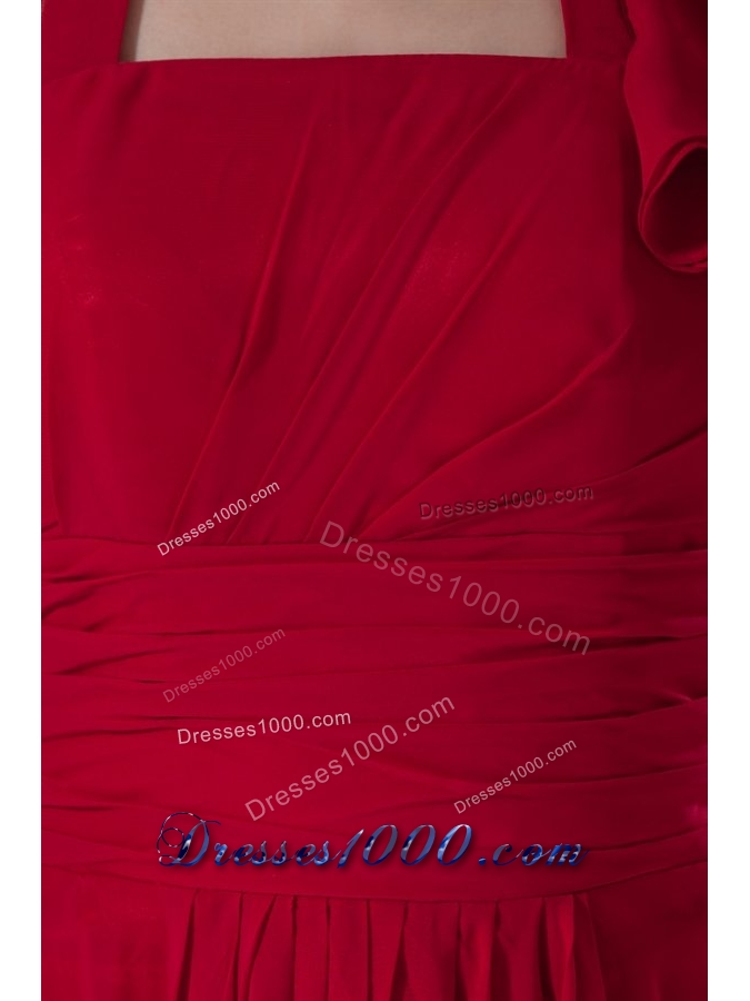 Discount Red Empire Halter Ruched Chiffon Prom Dress for Ladies