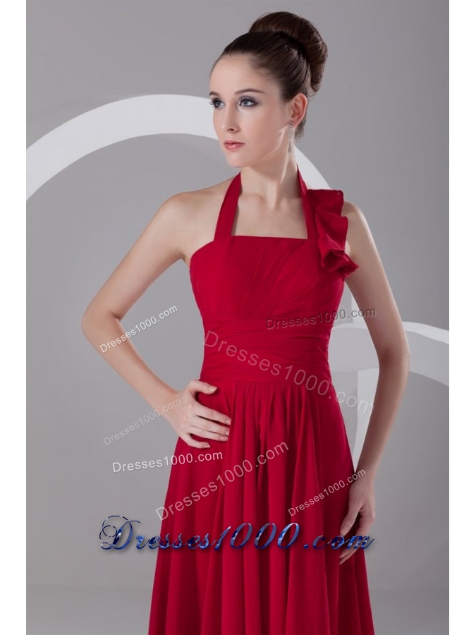 Discount Red Empire Halter Ruched Chiffon Prom Dress for Ladies
