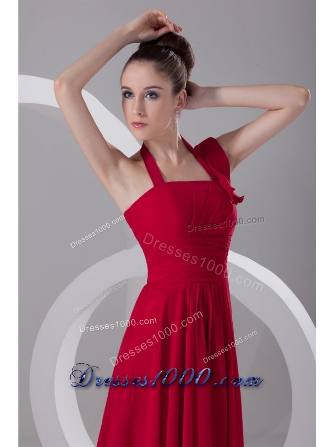 Discount Red Empire Halter Ruched Chiffon Prom Dress for Ladies
