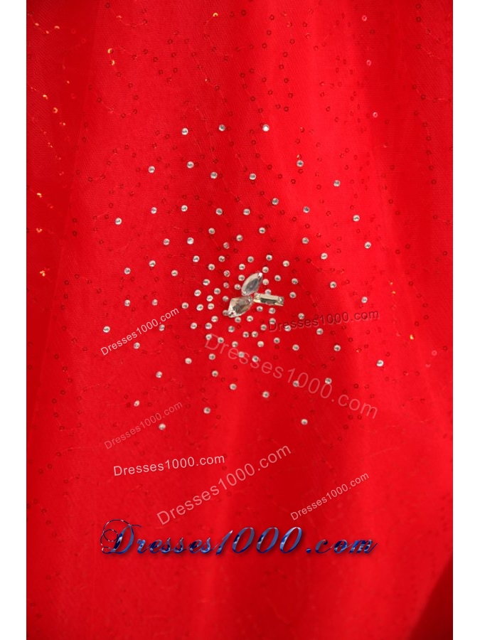 Paillettes and Bowknot Decorated Red Tulle Sweet Sixteen Dresses
