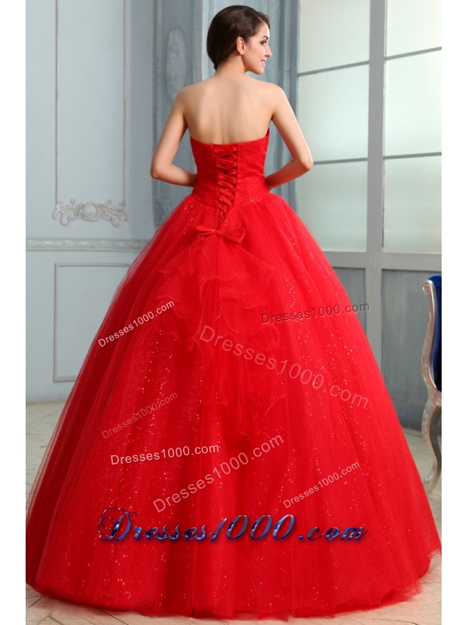 Paillettes and Bowknot Decorated Red Tulle Sweet Sixteen Dresses