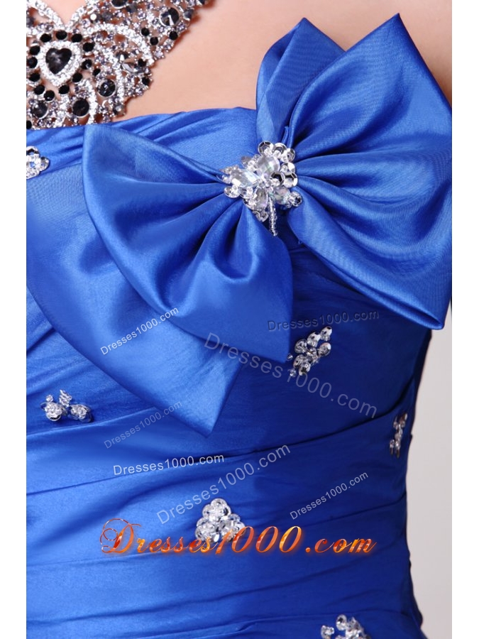 Sassy Beading Bowknot and Pick Ups Blue Taffeta Sweet 16 Dress