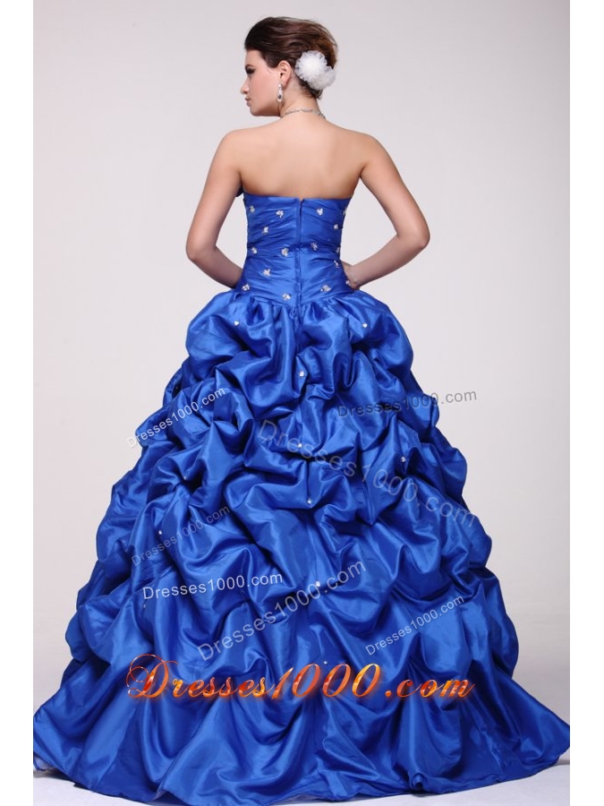 Sassy Beading Bowknot and Pick Ups Blue Taffeta Sweet 16 Dress