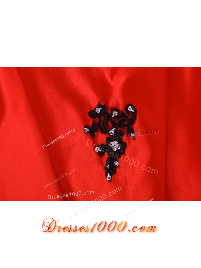 Black and Red Appliques Decorated Sweep Train Sweet 15 Dresses