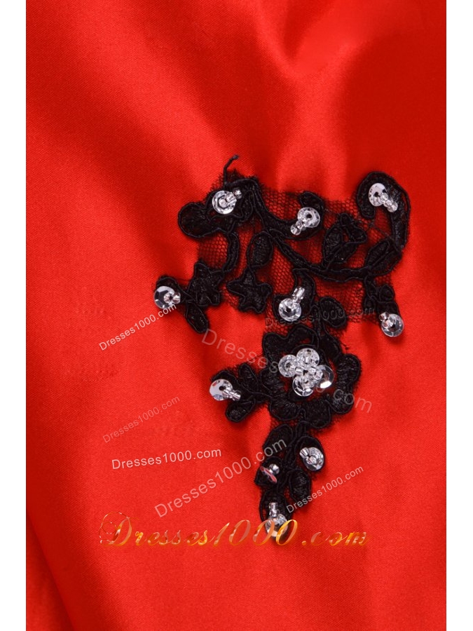 Black and Red Appliques Decorated Sweep Train Sweet 15 Dresses