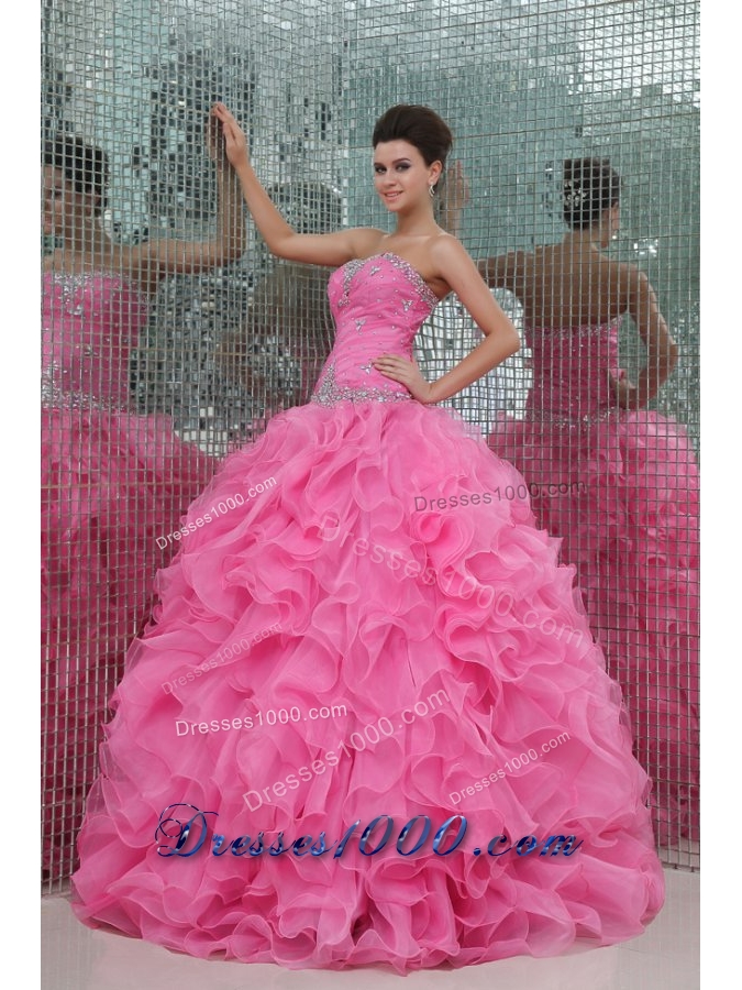 Organza Ball Gown Strapless Floor-length Ruffled Quinceanera Dresses